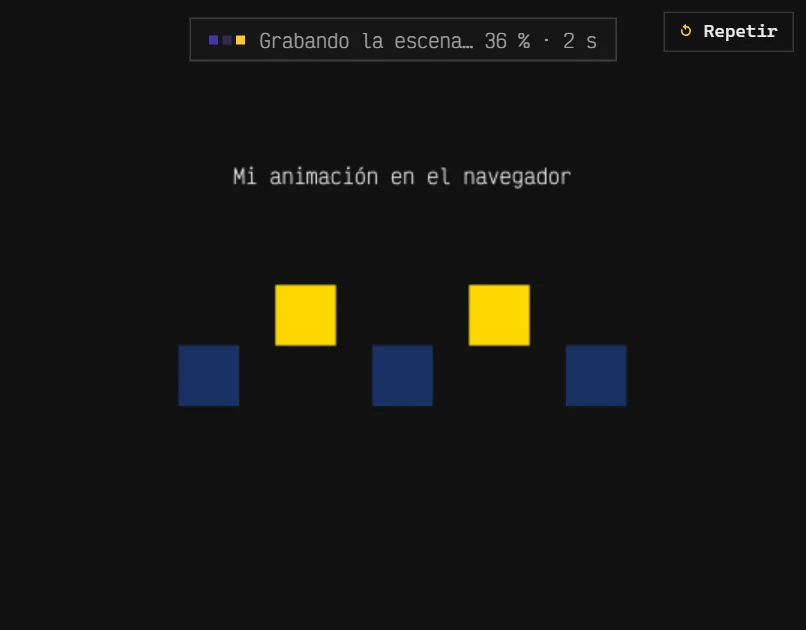 El reproductor durante una grabación, con el porcentaje grabado y los segundos